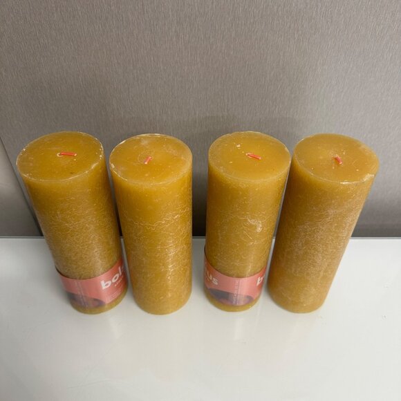 Four Bolsius Rustic Shine Pillar Candle Honeycomb Yellow 190 x 68mm Burns 85 Hrs - Picture 4 of 10